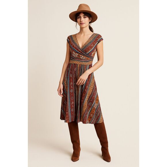 Maeve x Anthropologie | Tamera Boho Wrap Midi Dress Multicolor Size S | EUC - Picture 1 of 14